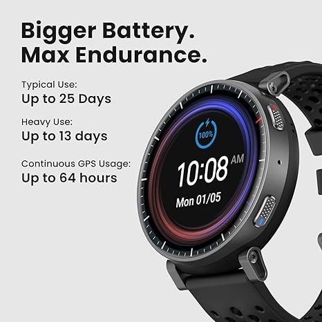 Amazfit Active Max Smart Watch 1.5" AMOLED Display, 25-Day Battery, Offline Maps, GPS, 4GB Storage, 170+ Sport Modes, 5 ATM Water Resistant, Heart Rate & Sleep Fitness Tracker for Android & iPhone