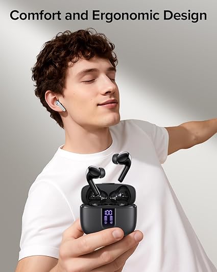 TAGRY Bluetooth Headphones True Wireless Earbuds 60H Playback LED Power Display Earphones with Wireless Charging Case IPX5 Waterproof in-Ear Ear buds with Mic for TV Smart Phone Laptop Computer Sports