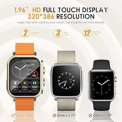 Smart Watch with Earbuds, 1.96“ Smartwatch for Android/iOS, Watches for Men Women IP67 Waterproof Fitness Tracker with Heart Rate Blood Oxygen Sleep Monitor, Sports Calls Message (Orange)