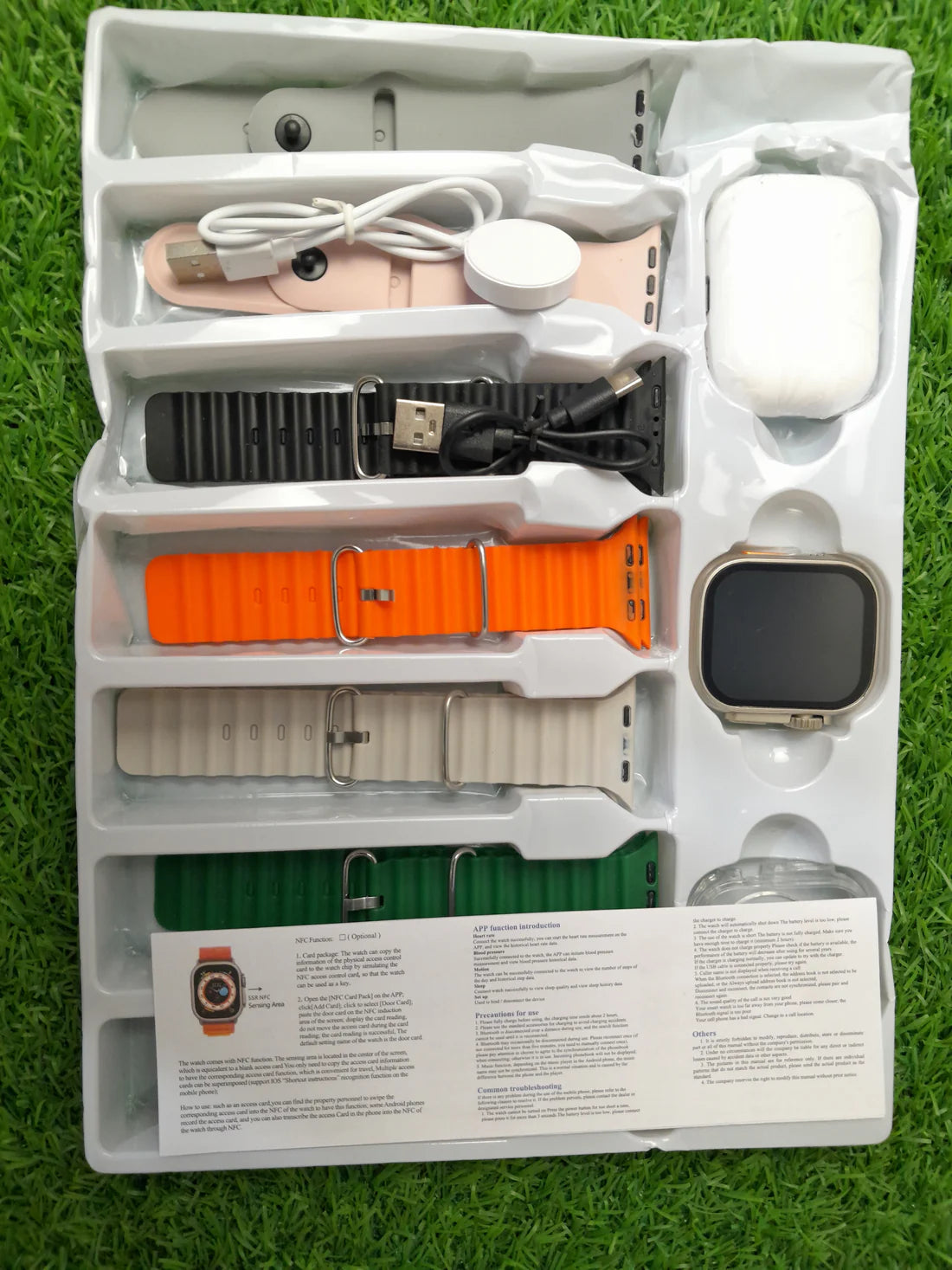 i20 Ultra Max Suit Smartwatch with AirPods Pro, Transparent Screen Guard, and 7 Straps - 10-in-1 Set