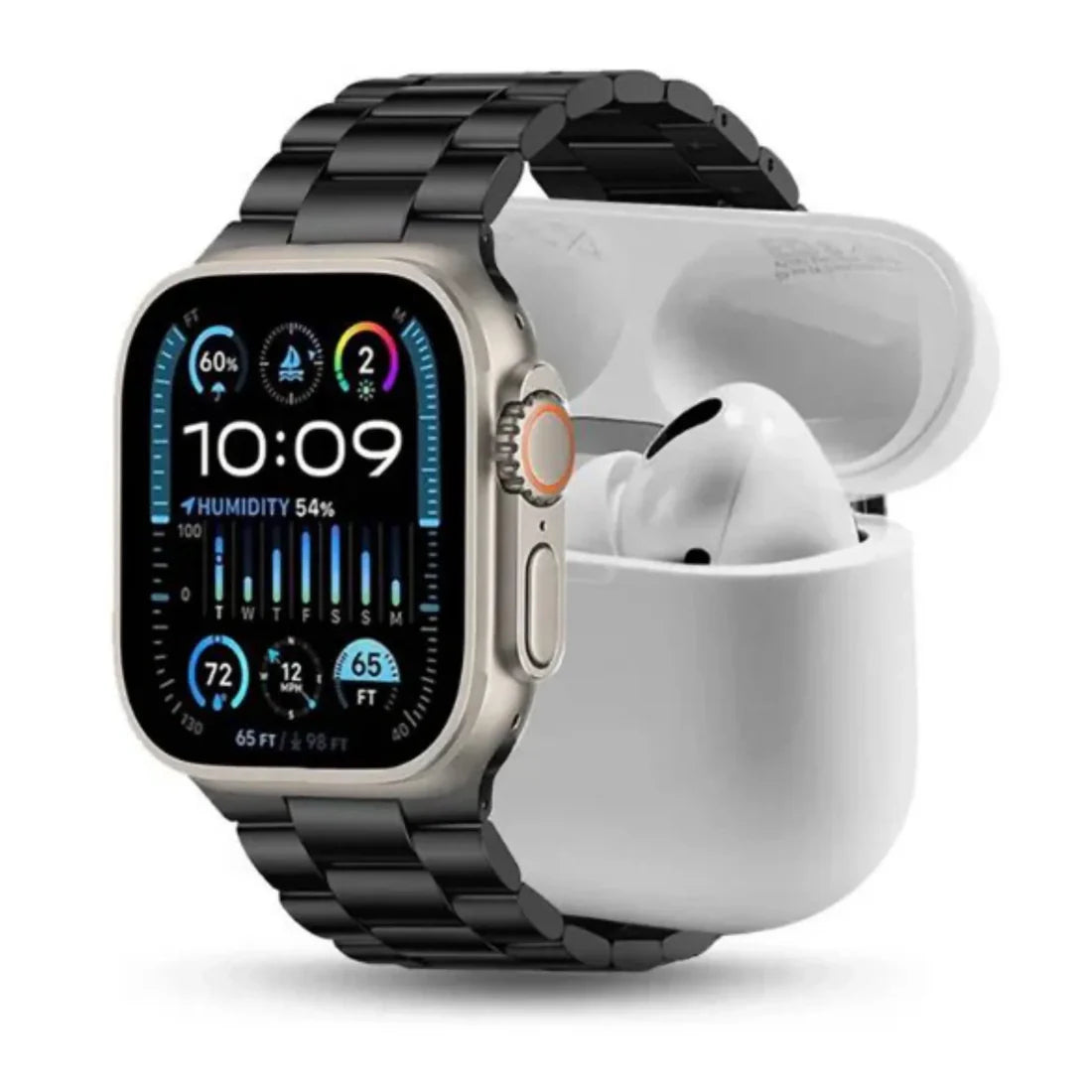 i20 Ultra Max Suit Smartwatch with AirPods Pro, Transparent Screen Guard, and 7 Straps - 10-in-1 Set