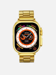 i20 Ultra Max Suit Smartwatch with Wireless Earbuds – Golden Chain Base, 7-in-1 Stylish Combo